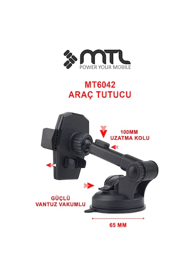 Otomatik Kilitli Teleskopik Kol Araç İçi Telefon Tutucu Dayanıklı Ve Güçlü Vantuz 360 Döner Mt6042