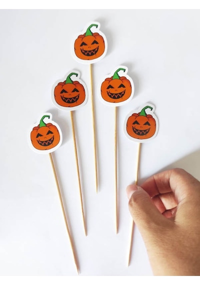 15 Cm Uzun Kürdan - 30 Adet Karton Bal Kabağı Kürdanı Turuncu - Hallowen Cadılar Bayramı Kürdanı
