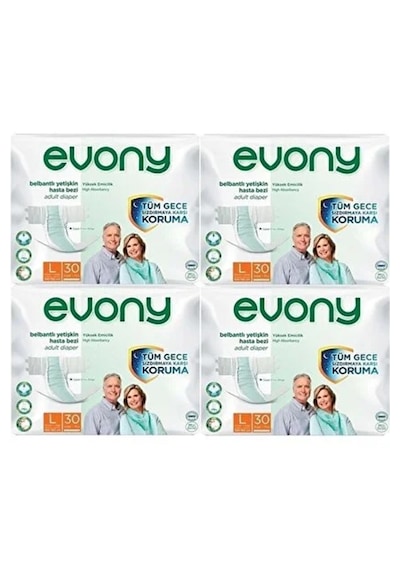Evony Belbantlı Yetişkin Hasta Bezi Large 120 Adet 4x30 Paket L