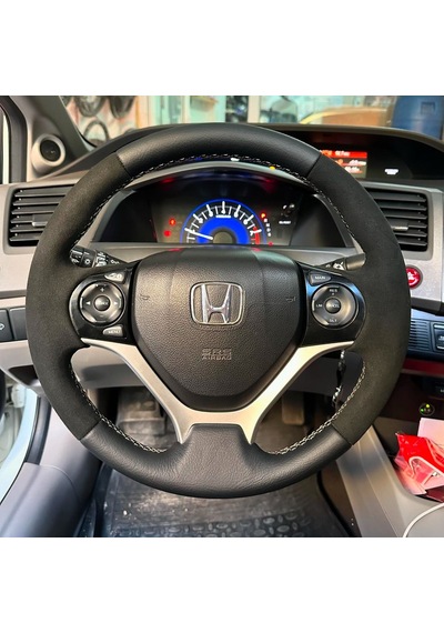 Honda Civic Fb7 Araca Özel Direksiyon Kılıfı Alcantra Damarlı Siyah İp Siyah