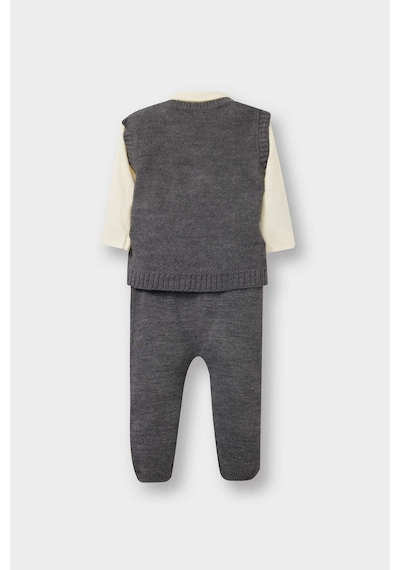 Defacto 3'lü Takım Triko Yelek Uzun Kollu Çıtçıtlı Body Pantolon Erkek Bebek C9597A524AU Gri