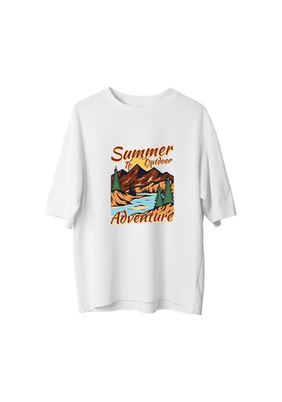 Paybuy Yaz Macerası Retro Tasarım Baskılı Kadın Oversize Tişört Beyaz
