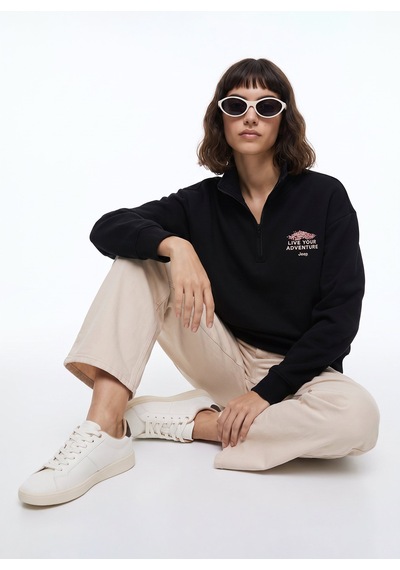 Jeep Siyah Kadın Loose Fit Baskılı Sweatshirt J6wl-swt7040
