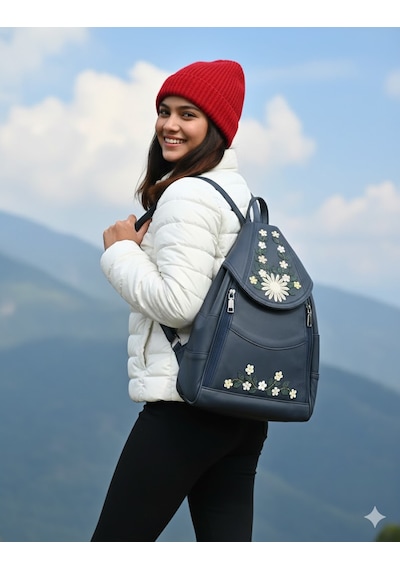 Durush Collection Hakiki Deri, Tasarım El İşlemesi Lacivert Sırt Çantası