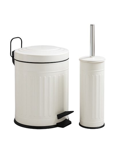 Vintage Banyo Seti Beyaz Çöp Kovası 5lt Tuvalet Fırçası Lüks Model - Mini Boy Çöp Poşeti Hediyelidir Beyaz