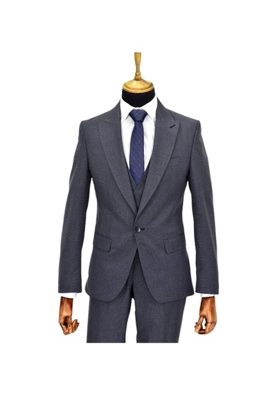 Erkek Silim Fit Yelekli Çift Yırtmaçlı Takım Elbise Bgl-st04737 Lacivert