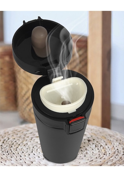 Paslanmaz Çelik 380 ml Çay Kahve Mug Termos Bardak - AL3114 Siyah
