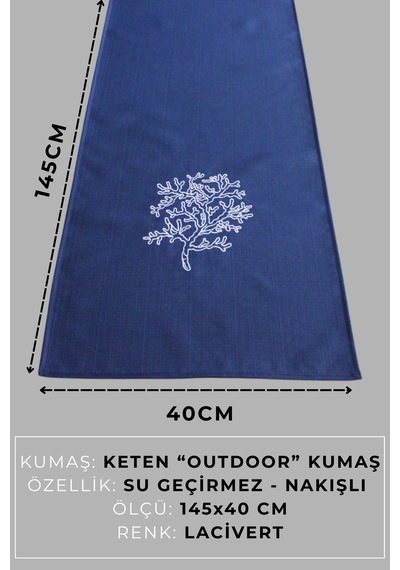 Marin Masa Örtüsü Nakışlı Yosun Runner 145x40 Su İtici Outdoor Keten Tekne Bahçe Salon Mutfak Lacivert