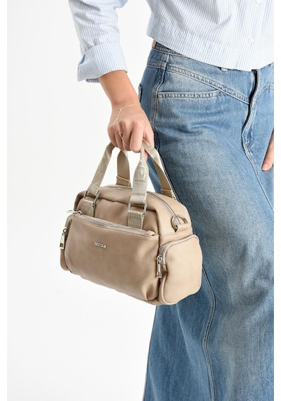 Suni Deri Kadın Omuz Çantası 25 17 Cm Çapraz Askılı Postacı Çanta Mega Bag Vegan Deri Kol Çantası Krem