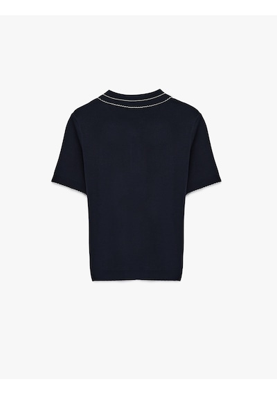 Koton Regular Fit Kısa Kollu Bebe Yaka Triko Kazak Lacivert 6sal90024ıt Lacivert