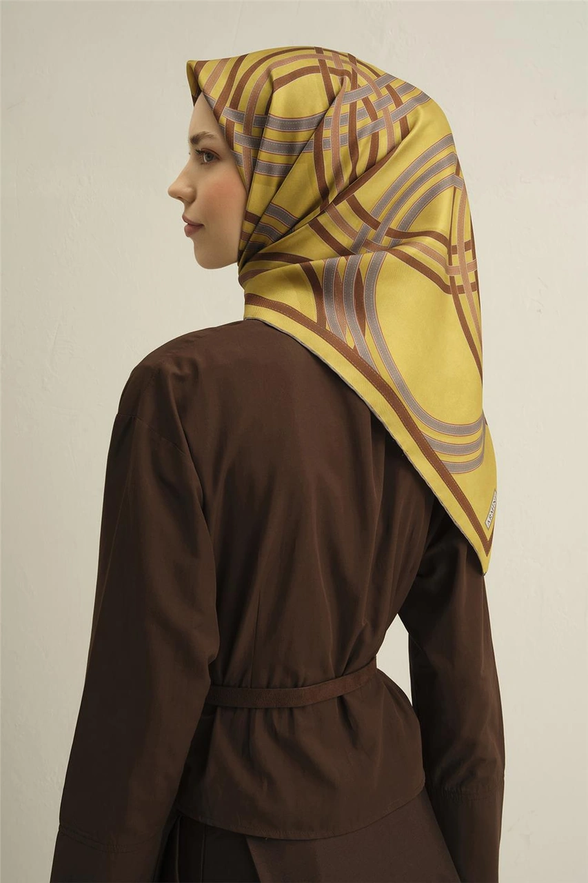 Armine Klasik Desenli Saf İpek Twill Eşarp 9333d 56 Yeşil