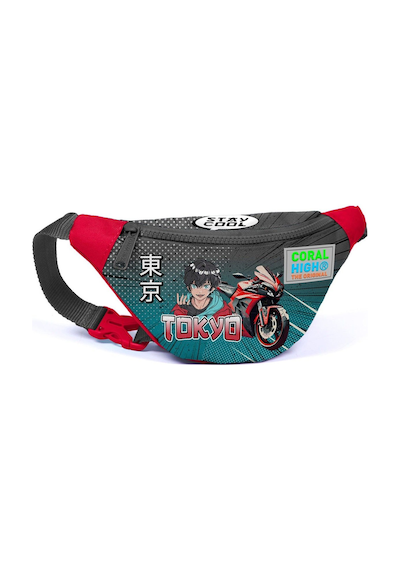 Coral High Gri Nefti Anime Motorsiklet Baskılı Erkek Çocuk Bel Çantası Çok Renkli