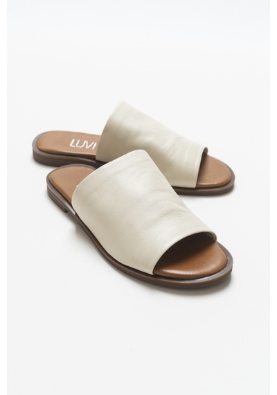 Luvishoes Clau Bej Kadın Deri Terlik Bej