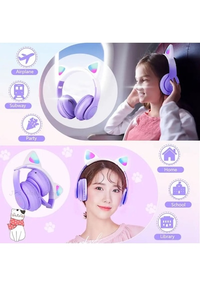 Çocuk Bluetooth Kulaklık Kedi Kulaklık Pro Akıllı Rgb Led Detaylı Bluetooth Kablosuz