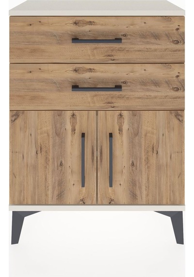 Arges Komodin Tek Raflı 2 Çekmeceli 2 Kapaklı 60x30x80 Aytaşı-çam Aytası