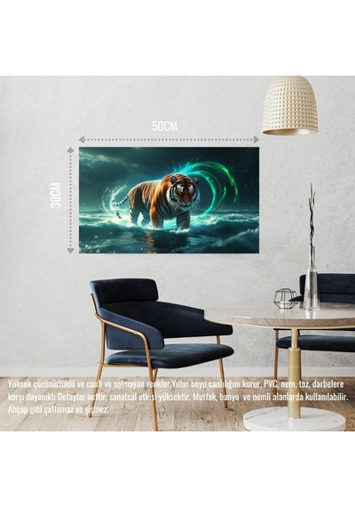 Kaplan Fırtınalı Bir Okyanusta 06 Çerçevesiz 50x30 Cm Pvc Tablo