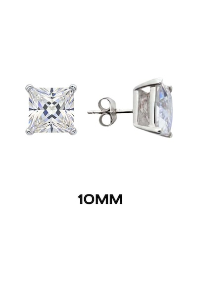 Oya Silver Kare Tırnaklı Zirkon Tektaş Rodyumlu Vidalı Unisex Gümüş Küpe 10mm Oysy140