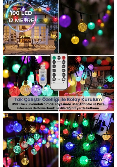 Technosmart 100 Ledli Usbli Kumandalı 8 Modlu Kristal Toplu Işık Parti Süsleme Organizasyon RGB