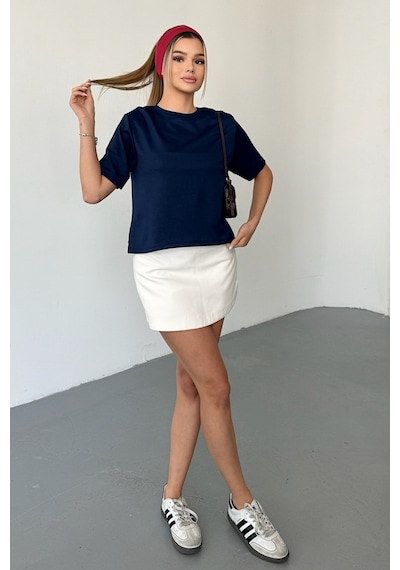 Giysa Kadın Bisiklet Yaka Regular Fit Basic T-shirt Lacivert - Ms0001353 Lacivert