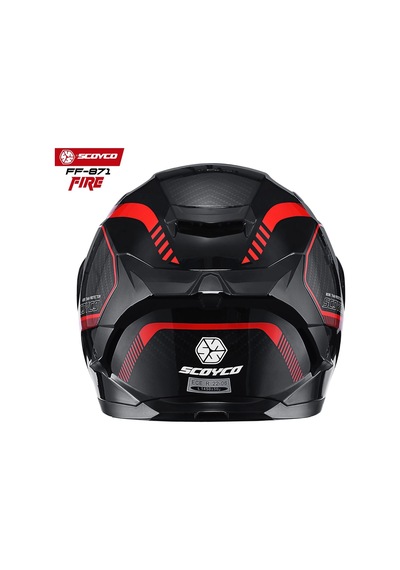 Scoyco FF-871 Fire Güneş Vizörlü Siyah Camlı Kapalı Kask Kırmızı - Siyah