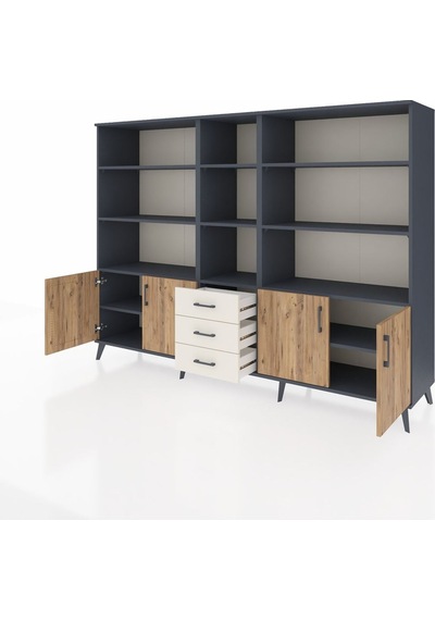 Hyperion Dolap 11 Raflı 3 Çekmeceli 4 Kapaklı 220x44x163 Antrasit Antrasit-çam/aytaşı Hyperion Dolap 11 Raflı 3 Çekmeceli 4 Kapaklı 220x44x163 Antrasit Antrasit-çam/aytaşı