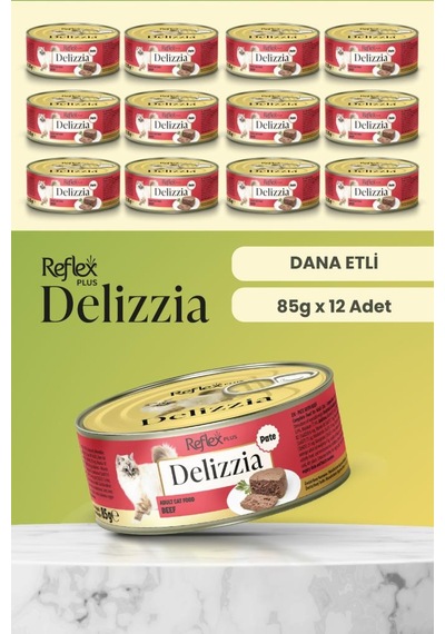 Reflex Plus Delizzia / Kıyılmış Dana Etli Yetişkin Kedi Maması 85g X 12 Adet