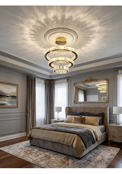 Ala Lighting Plaket Kristal Taş Işlemeli 201 Gold Paslanmaz Ledli Avize Altın - Gold