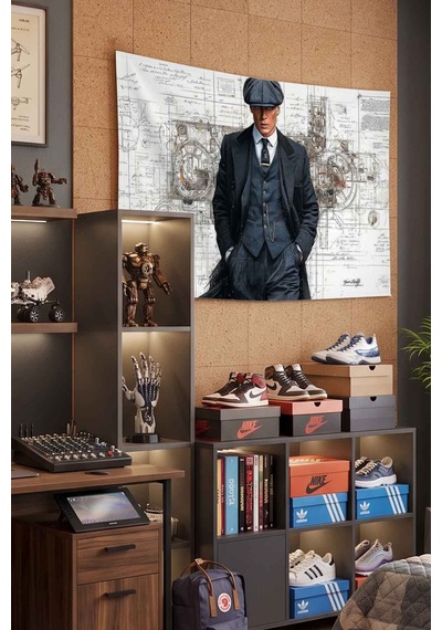 Peaky Blinders Çete Lideri Blueprint Dekoratif Duvar Örtüsü Duvar Halısı Beyaz