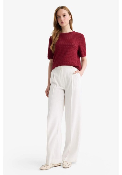 Defacto Regular Fit Bisiklet Yaka Kısa Kollu Triko Kazak F4974ax25aubr115 Bordo