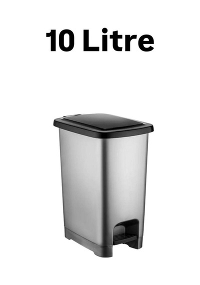 Umbex Pedallı 10 Litre Gri Banyo Mutfak Çöp Kovası Çöp Kutusu Siyah Kapaklı Gri