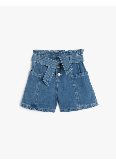 Koton Kot Şort Kuşak Detaylı Cepli Pamuklu Beli Lastikli Orta İndigo 4skg40104ad Indigo