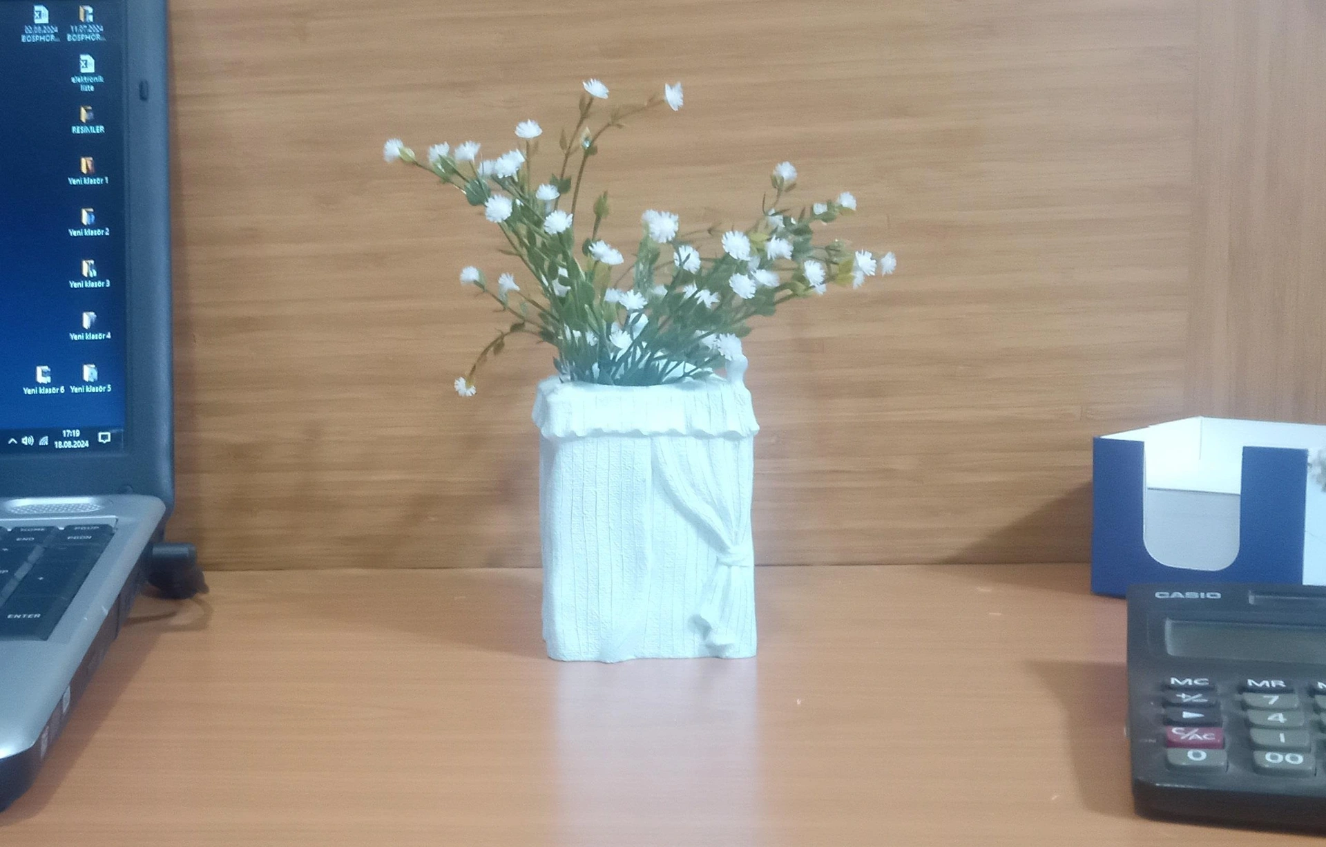 2 Adet Vazo Dahil,vazoda Çiçek,beyaz Yapay Çiçek,vazo Dekoratif Poliresin 7x7x17cm Çok Renkli