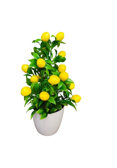 Saksıda Limon Mutfak Süsü Beyaz Saksıda Orta Boy Yapay Çiçek.