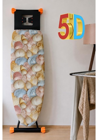 5d Özel Kumaş Keçeli Ütü Masası Kılıfı Masaya Göre Ayarlanabilir İpli Stoperli 55x140cm Deniz Kabuğu Çok Renkli