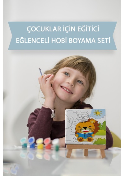 Sevimli Aslan Ve Baykuş Çocuk Eğitici Tuval Boyama Hobi Seti