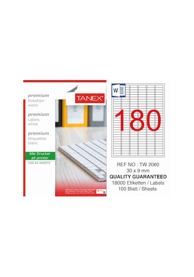Tanex Tw-2060 30X9 MM A4 Beyaz Lazer Etiket