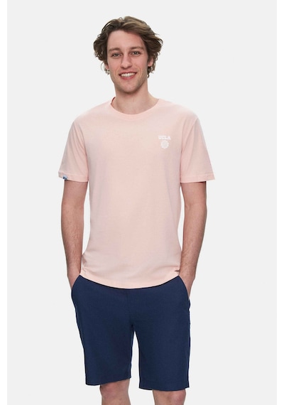 Ucla Bass Toz Pembe Bisiklet Yaka Baskılı Standard Fit Erkek Tshirt Toz Pembe