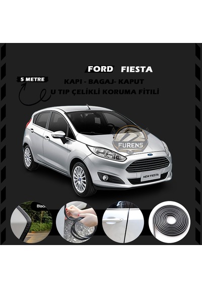 Ford Fiesta Oto Araç Kapı Koruma Fitili 5 Metre Parlak Siyah Renk