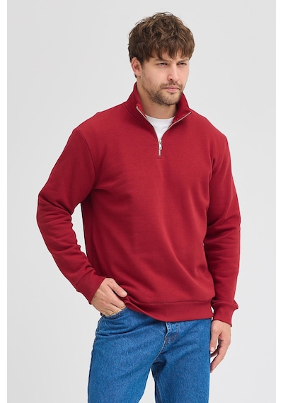 Polostate Unisex Regular Fit Rahat Kesim Pamuklu Içi Polarlı Yarım Fermuarlı Bordo Dik Yaka Sweatshirt Bordo