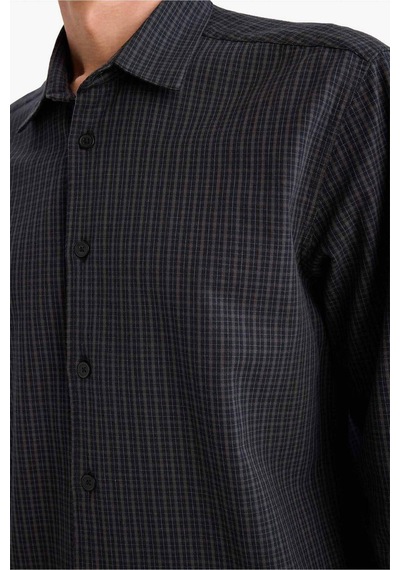 Defacto Regular Fit Polo Yaka Baskılı Uzun Kollu Gömlek F9871ax26spbk27 Siyah-bk27