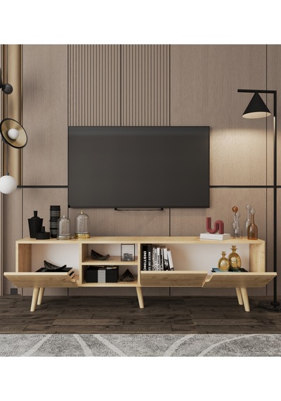 Latina Ahşap Ayaklı Tv Ünitesi Tv Sehpası 180 Cm Safir Meşe Safir Meşe