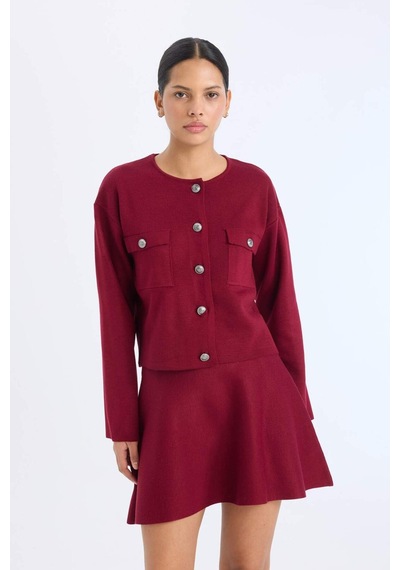 DeFacto Regular Fit Bisiklet Yaka Düğmeli Triko Hırka E5562AX24CWBR467 Bordo