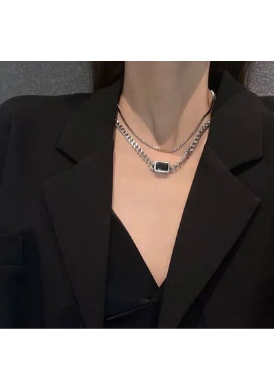 Girift Vintage Cascade 2'li Kare Vintage Kolye Gümüş