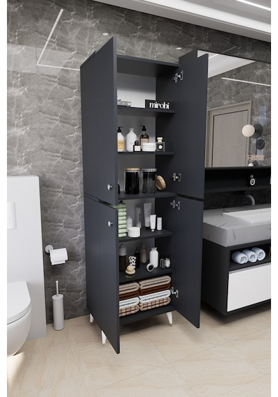 Furex 6 Raflı 4 Kapaklı Çok Amaçlı Banyo Dolabı Antrasit Antrasit