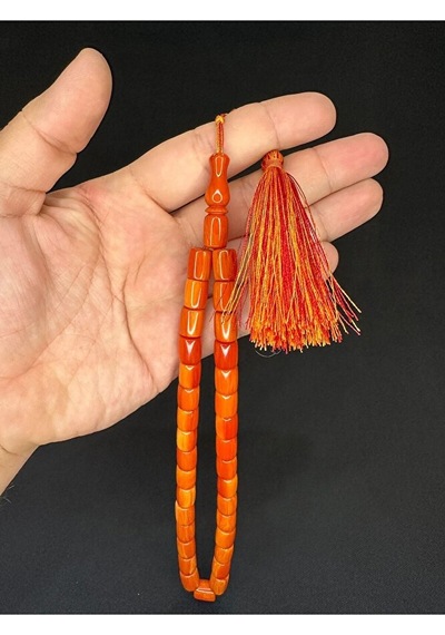 Sevgiliye Özel Hediye Sıkma Kehribar Tesbih Turuncu Renkli Kapsül Kesim 11mmx8,5mm H-1621.
