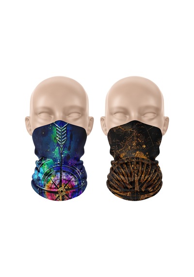 Dair Pusula Desenli 2'li Set Boyunluk Bandana Outdoor Balaklava Yüz Maskesi Kafa Bandı