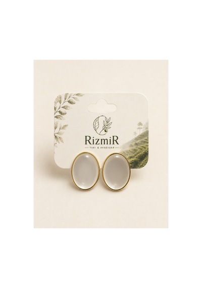 Gold Krem Oval Kadın Küpe