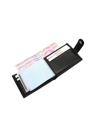 Westpolo Hakiki Deri Bol Şeffaf Kart Bölmeli Patlı Unisex Kartlık - Siyah Siyah