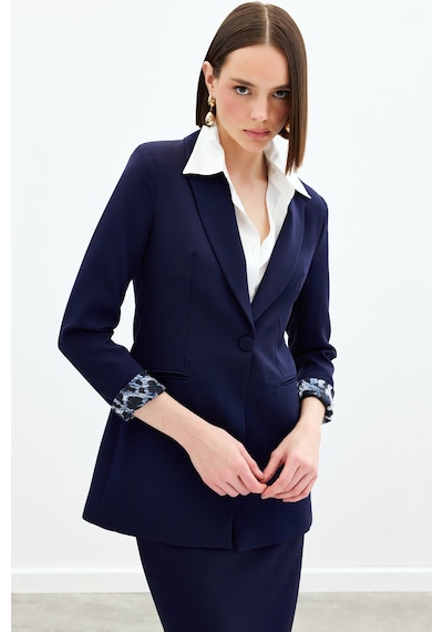 Sateen Mono Yaka Klasik Ceket - Lacivert