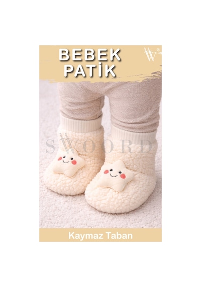 Swoord Peluş Astarlı Ve Yüzeyli Kaydırmaz Taban Çocuk Patik Çocuk Panduf Bej